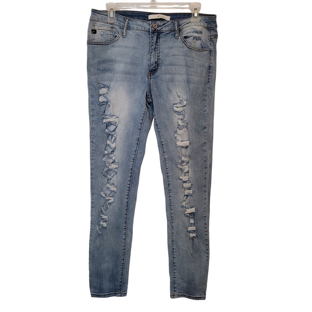 KanCan Light Wash Distressed Skinny Jeans Size 13/30 Y2K Stretch Denim